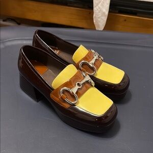 Jeffrey Campbell Yellow and Brown Flats with Classic Loafer Design